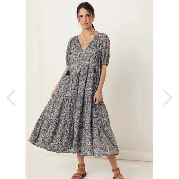 Spell & the Gypsy Poppy Smock Gown Dress Floral Puff Sleeve Maxi Poplin - Picture 1 of 13